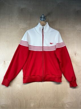 Vintage ASICS Team Northern Ontario White & Red Striped Zip-Up Track Jacket